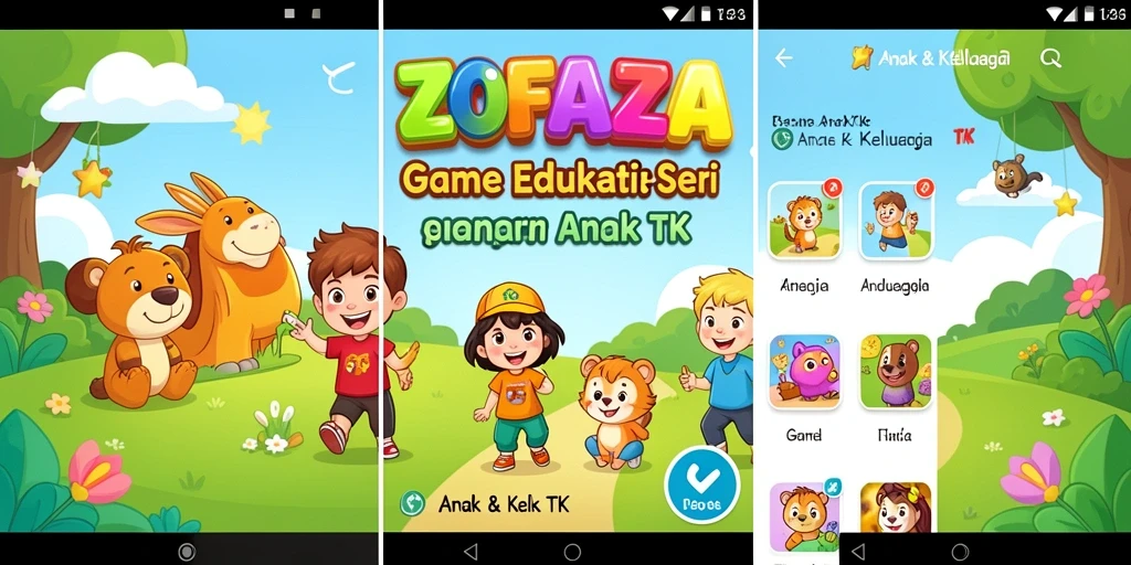 Antarmuka menarik ZOFAZA dengan permainan edukatif untuk anak-anak.