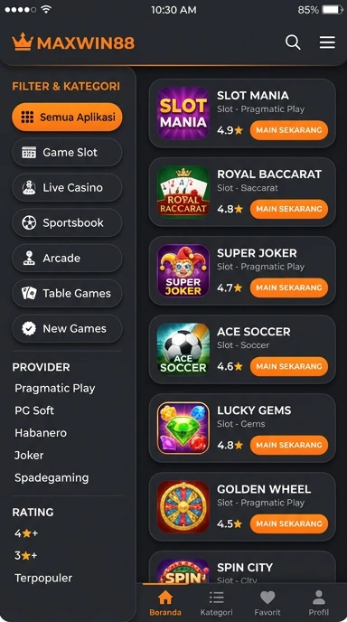 Tampilan katalog aplikasi maxwin88